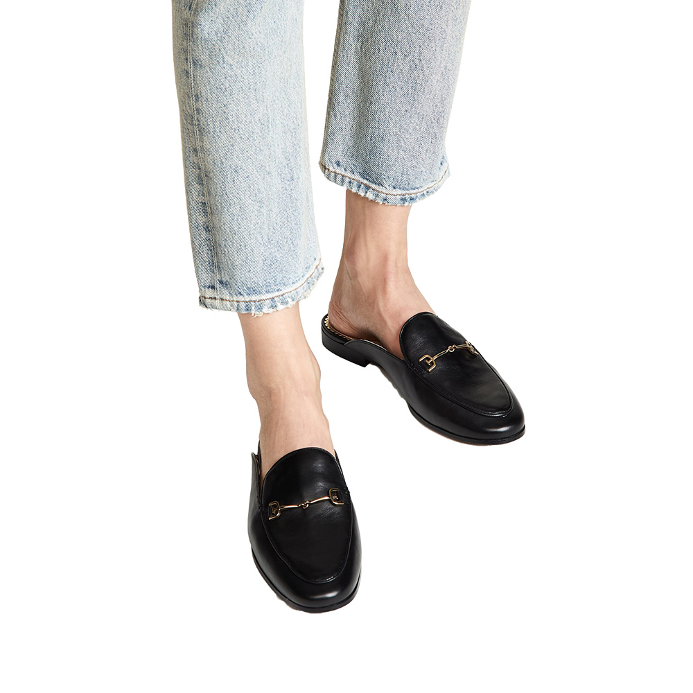 Women's Black Backless Mules. Square Toe Design, Metal Horsebit Decor, 2.5cm Low Block Heel, Premium Faux Leather Upper, Comfortable Insole, Versatile Slip-On Shoes for Office, Daily Wear and Casual Outings. Non-Slip Sole for Stable Walking.