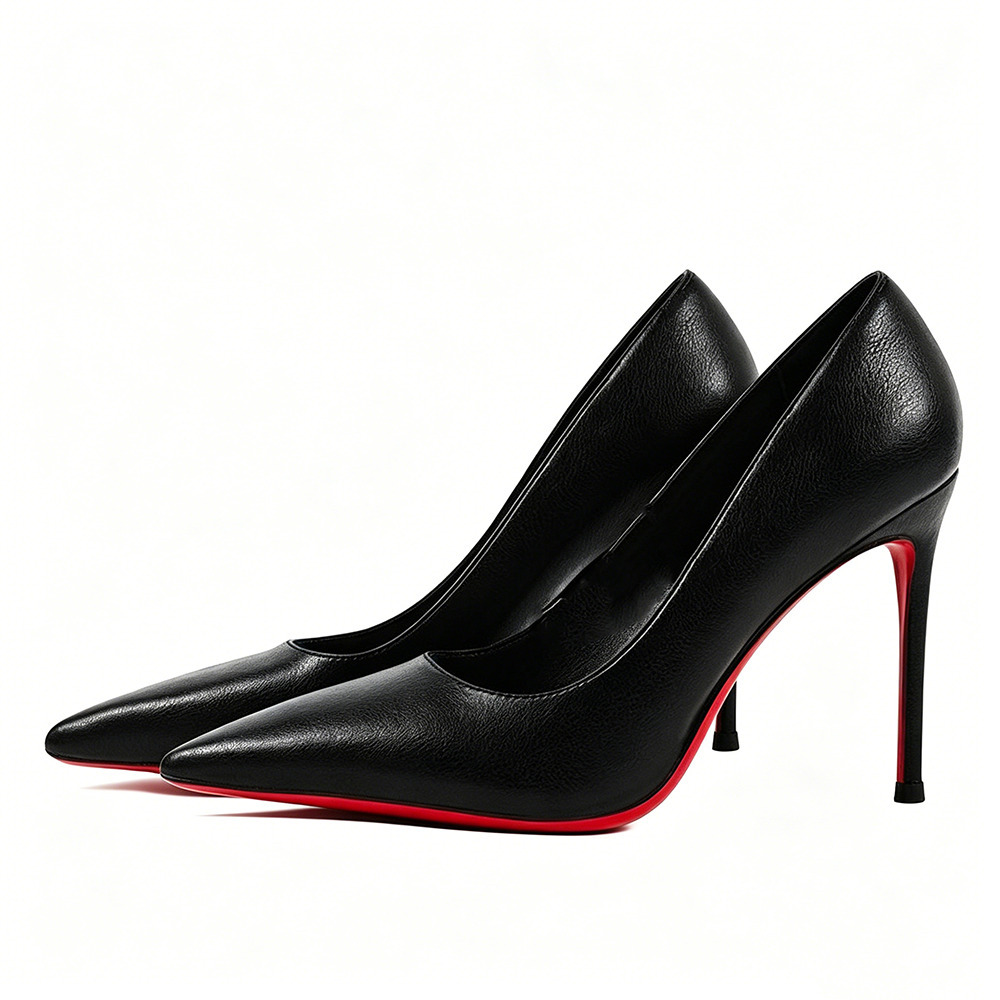 Classic Patent Leather Pointed‑Toe Red‑Sole Heels, Elegant Stiletto Pumps for Commute & Party