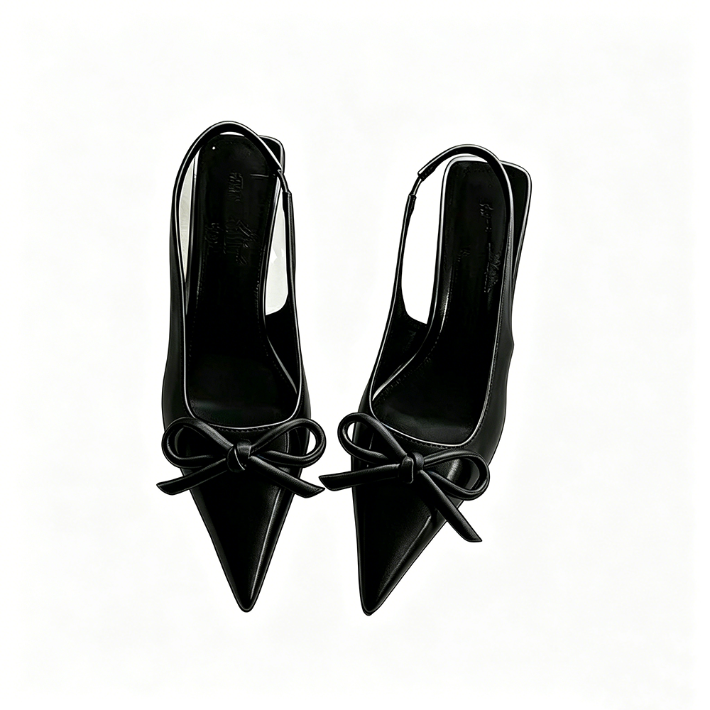 Sweet‑Cool Patent Leather Bow Pointed‑Toe Heels, Back‑Strap Stiletto Sandals for Elegant Women