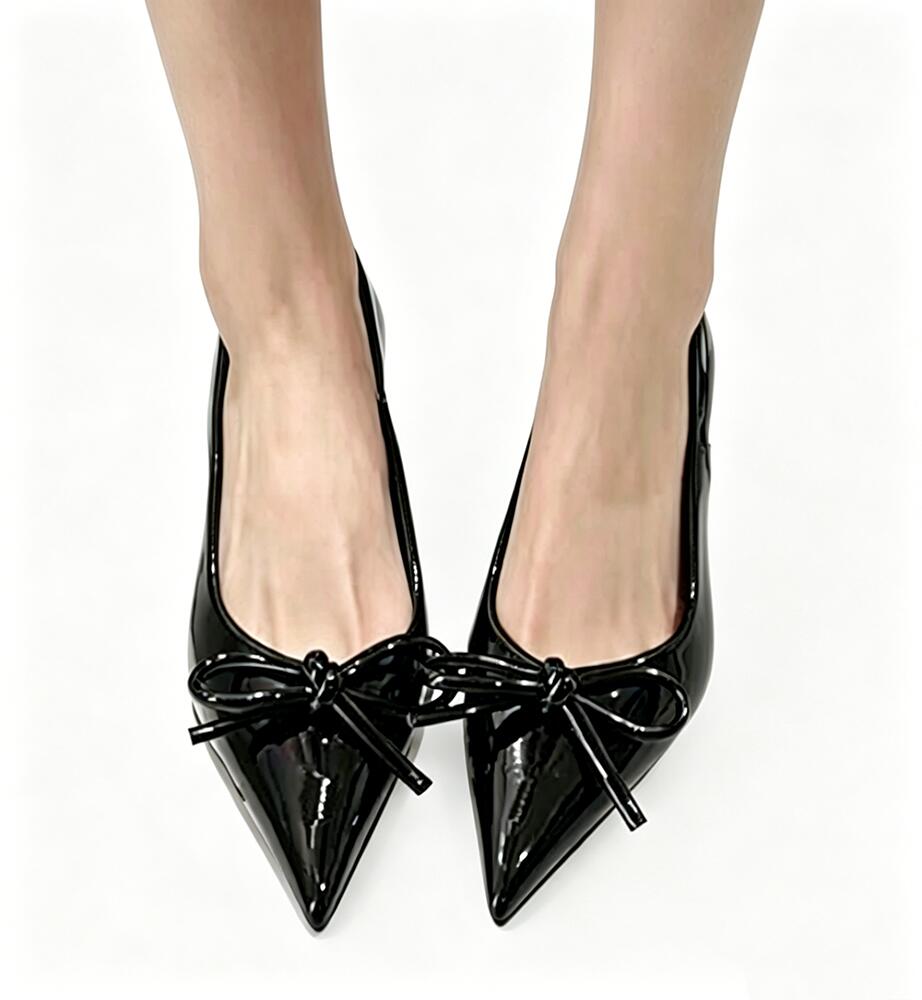Sweet‑Cool Patent Leather Bow Pointed‑Toe Heels, Back‑Strap Stiletto Sandals for Elegant Women