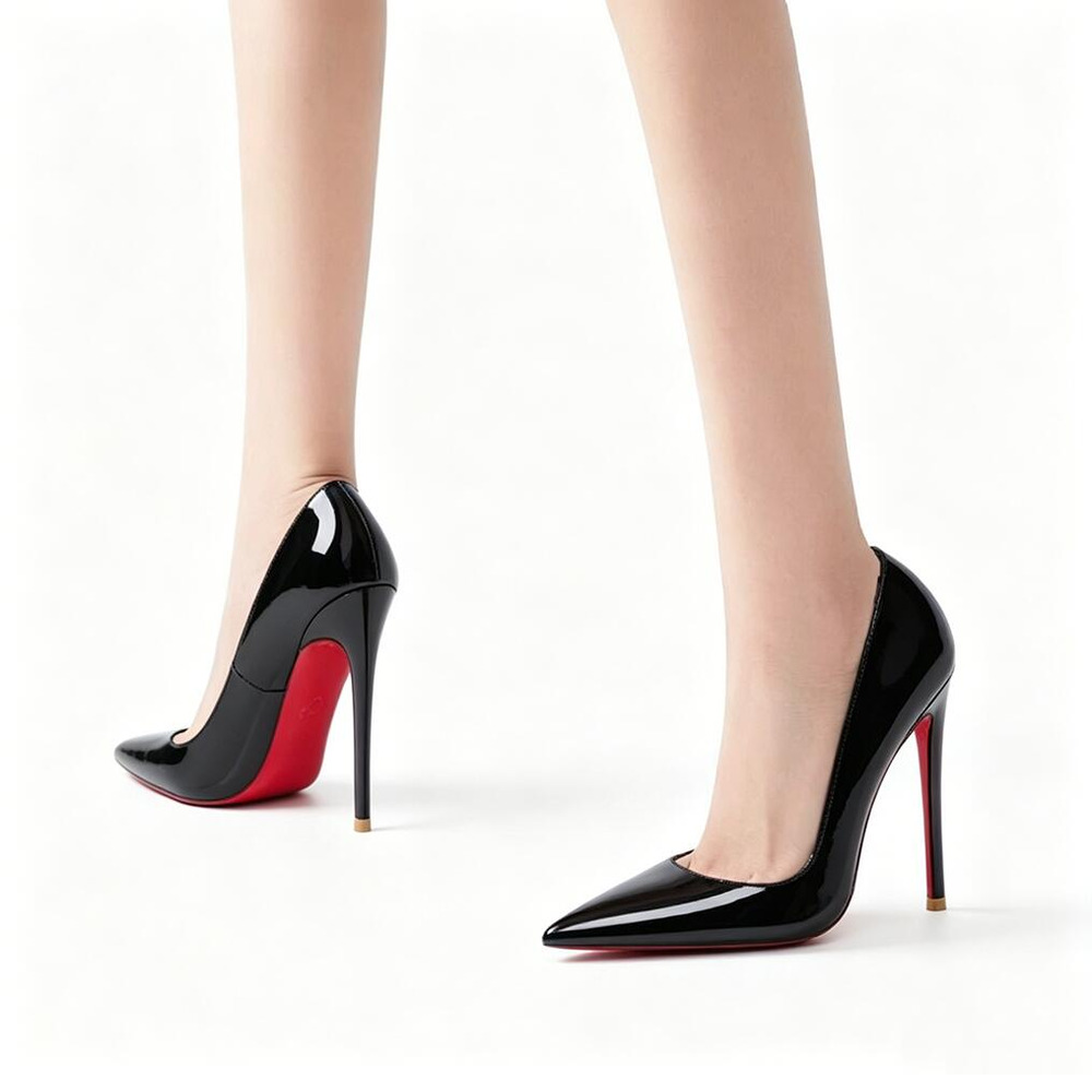 Classic Patent Leather Pointed‑Toe Red‑Sole Heels, Elegant Stiletto Pumps for Commute & Party