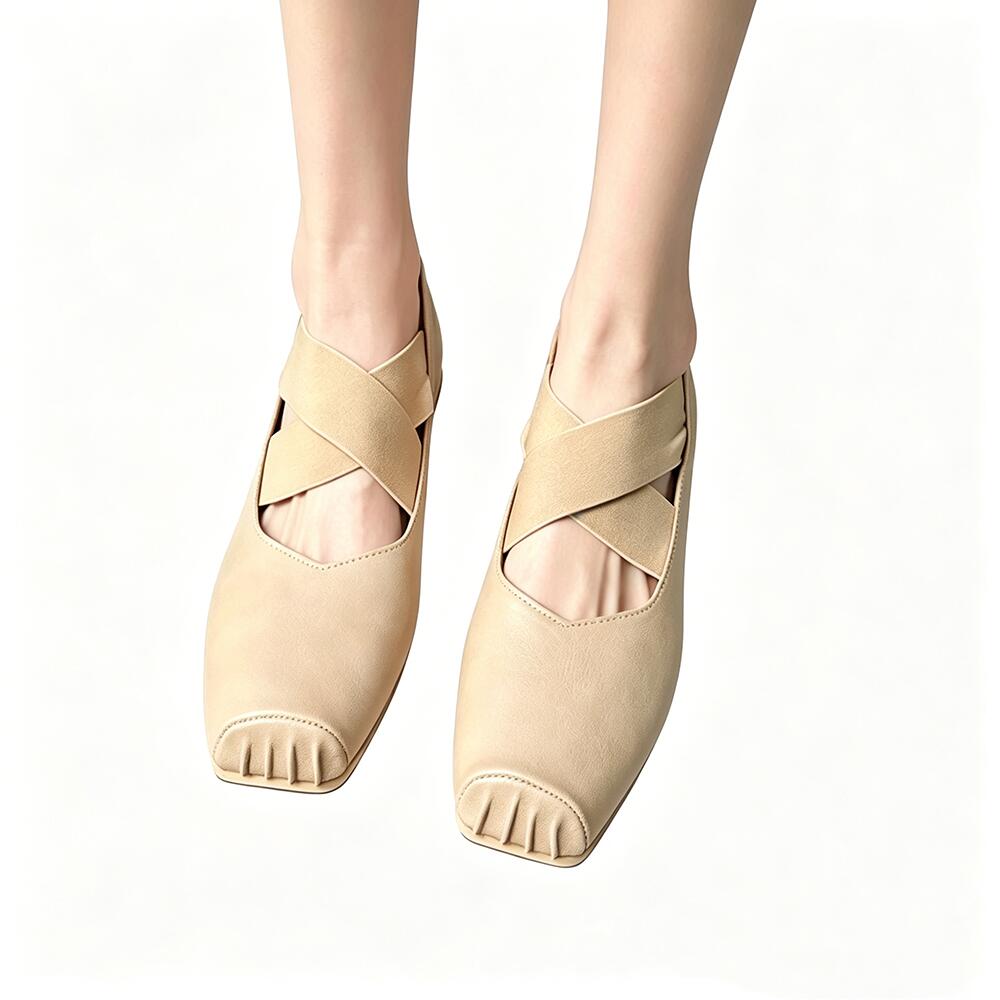 Gentle Cross‑Elastic Strap Block‑Heel Pumps, Square‑Toe Mary Jane Shoes for Commute Wear